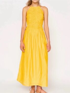 Mirth Alba Halter Dress in Canary Yellow XS Cotton Silk